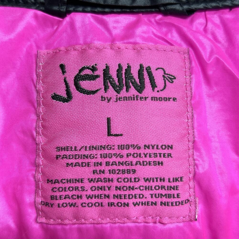 JENNI by Jennifer Moore Black Puffer Vest Large Pink Lining Full Zip Lightweight - Picture 3 of 4